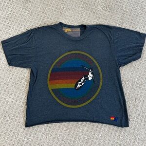Aviator Nation Women’s Dark Gray Graphic T-Shirt with Rainbow Logo size Medium